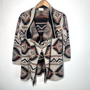 Dreamers  Boho Aztec Knit Open Front Cardigan Sweater Size Medium